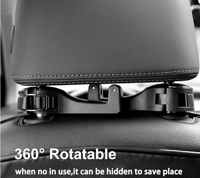 2 Pack 360° Rotation Car Headrest Hook with Phone Holder, Backseat Car Organizer