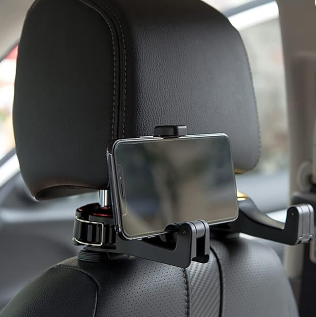 2 Pack 360° Rotation Car Headrest Hook with Phone Holder, Backseat Car Organizer