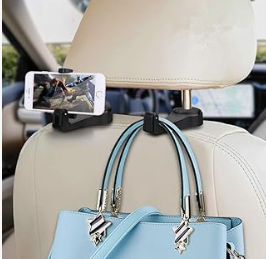 2 Pack 360° Rotation Car Headrest Hook with Phone Holder, Backseat Car Organizer