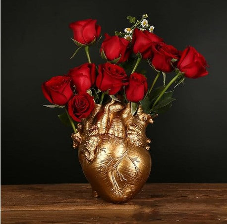 Creative Unique Human Heart Shaped Resin Sculpture Shaped Vase Sculpture Flowerpot Plants for Halloween Home Doctor Office Decoration