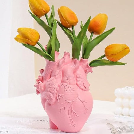 Creative Unique Human Heart Shaped Resin Sculpture Shaped Vase Sculpture Flowerpot Plants for Halloween Home Doctor Office Decoration