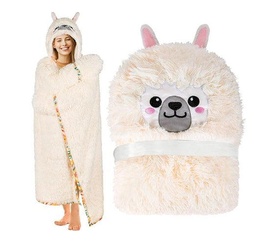 Wearable Hooded Animal Bigfoot Black Cat Sloth Lama Penguin Design Blanket for Cosplay Adults Kids Soft Warm Fleece Sherpa Hoodie Throw Winter Linen Fleece Cozy Plush Animal Cape for Birthday  Holidays