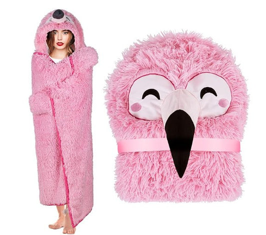 Wearable Hooded Animal Design Blanket for Adults Kids Soft Warm Fleece Sherpa Hoodie Throw Winter Linen Fleece Cozy Plush Animal Cape for Birthday Valentine Gifts