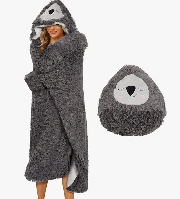 Wearable Hooded Blanket for Adults Super Soft Warm Fleece Sherpa Hoodie Throw Winter Linen Fleece Cozy Plush Animal Cape