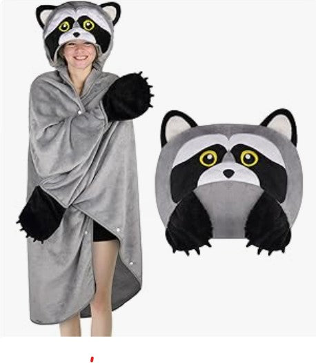 Wearable Hooded Animal Design Blanket for Adults Kids Soft Warm Fleece Sherpa Hoodie Throw Winter Linen Fleece Cozy Plush Animal Cape for Birthday Valentine Gifts