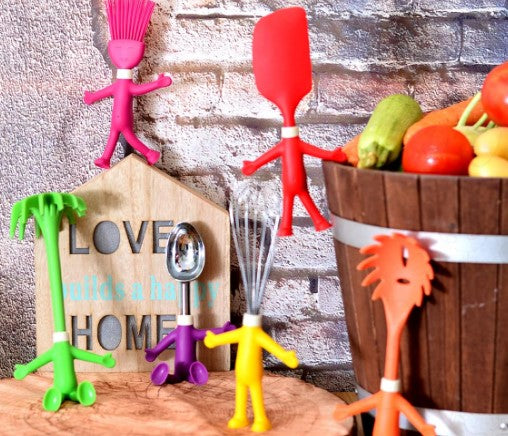 Human Shape 6 Pcs Kitchen Silicone Cooking Accessories Gadgets Spatula, Potato Masher, Whisk, Ice Cream Scoop, Basting Brush, & Pasta Fork