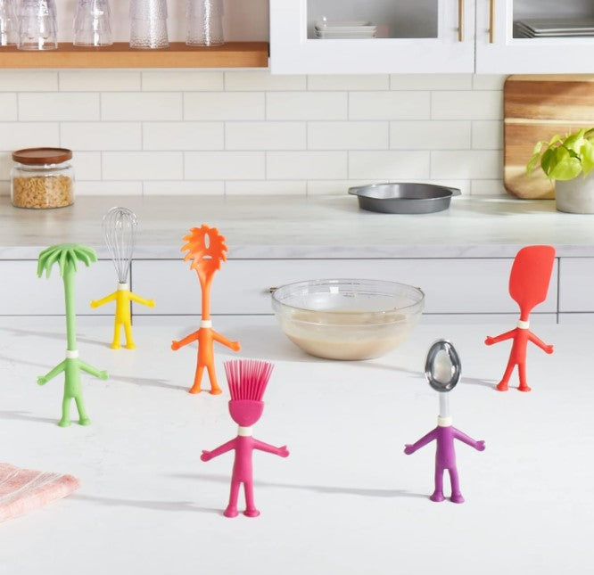 Human Shape 6 Pcs Kitchen Silicone Cooking Accessories Gadgets Spatula, Potato Masher, Whisk, Ice Cream Scoop, Basting Brush, & Pasta Fork