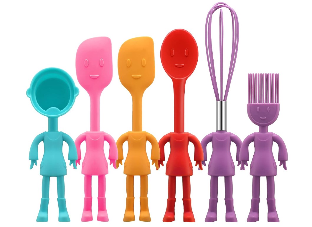 Human Shape 6 Pcs Kitchen Silicone Cooking Accessories Gadgets Spatulas, Whisk, Ice Cream Scoop, Basting Brush, & Spoon