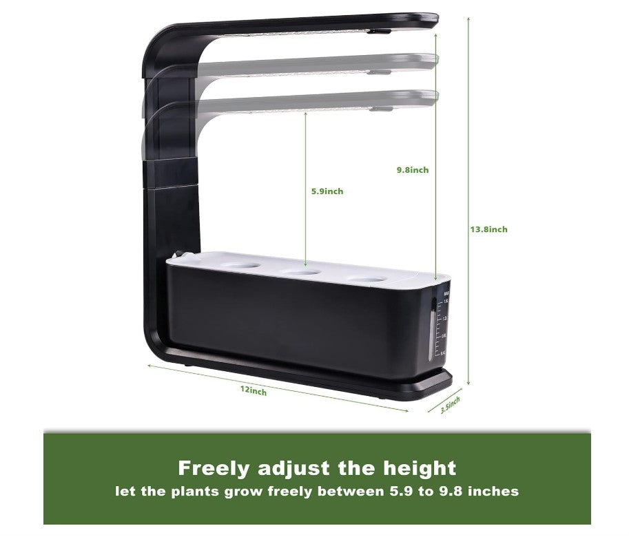 Hydroponics Quiet Smart Water Growing System Indoor 3 Pod Herb Flower Vegetable Garden Kit with LED Light and Automatic Watering for Home Kitchen