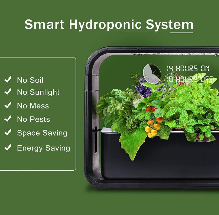 Hydroponics Quiet Smart Water Growing System Indoor 3 Pod Herb Flower Vegetable Garden Kit with LED Light and Automatic Watering for Home Kitchen