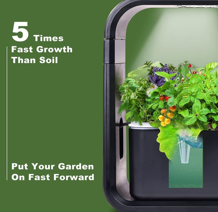 Hydroponics Quiet Smart Water Growing System Indoor 3 Pod Herb Flower Vegetable Garden Kit with LED Light and Automatic Watering for Home Kitchen