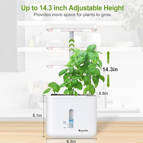 Hydroponics Quiet Smart Water Growing System Indoor 3 Pod Herb Flower Vegetable Garden Kit with LED Light and Automatic Watering for Home Kitchen