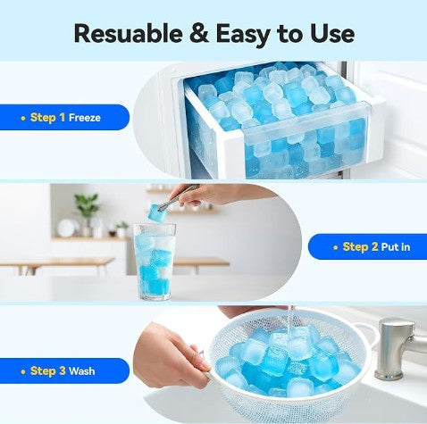 Stainless Steel Silicone Plastic Ice Cubes Reusable Heart Blue White Color Bullet Design Round Balls Chilling Stones with Stainless Steel Tong Set