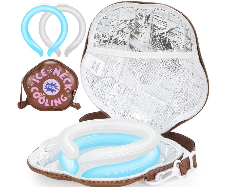 Portable Reuseable Neck Ice Gel Tube Cooling Heat Relief Ring Cushion Tube for Women Men Kids for Summer Spring with Insulated Carry Bag