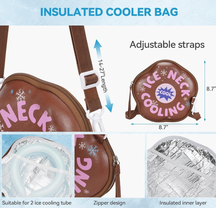 Portable Reuseable Neck Ice Gel Tube Cooling Heat Relief Ring Cushion Tube for Women Men Kids for Summer Spring with Insulated Carry Bag