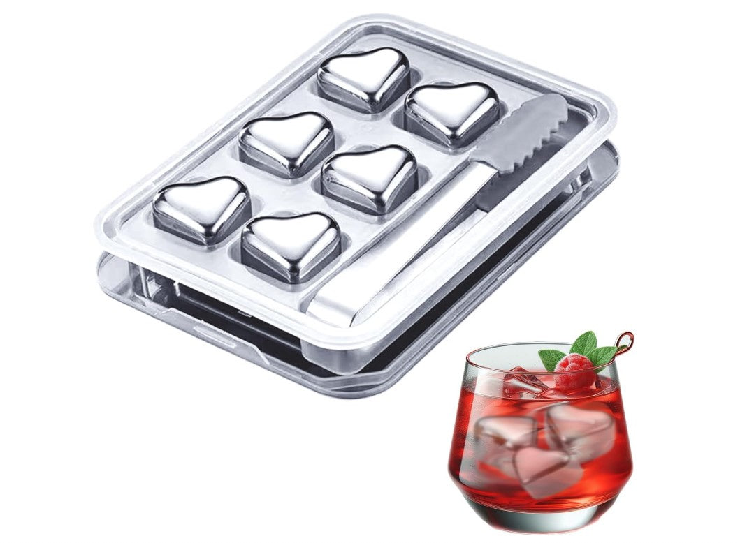 Stainless Steel Ice Cubes Reusable Heart Bullet Round Balls Chilling Stones with Stainless Steel Tong Set