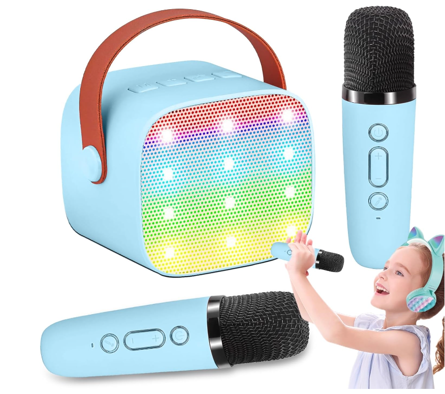 Mini Portable Bluetooth Karaoke Machine for Kids Adults with Two Microphones with Carry Case Options