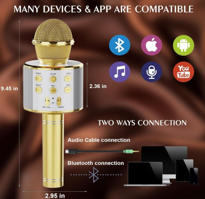 Wireless Bluetooth Karaoke Microphone 2 Pack, 4-in-1 Handheld Mic Speaker for Singing, Karaoke Machine for Phone Android PC, Great Birthday Gifts for Girls Kids Adults for Party,