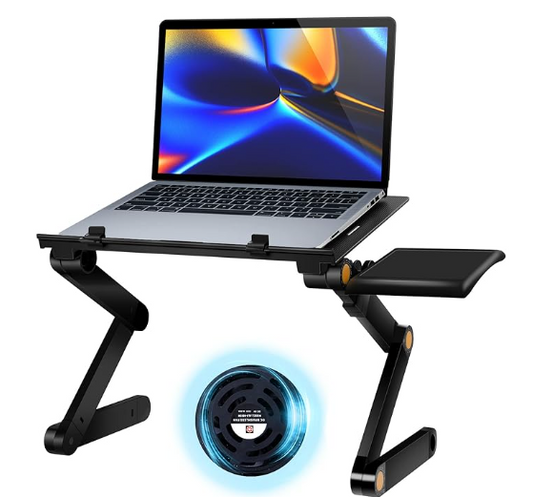 Adjustable Laptop Computer Ergonomical Workstation Desk Stand with 2 CPU Cooling USB Fans with Mouse Pad and Book Stand