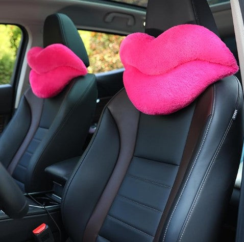 Funny Lip Mustache Shaped Car Headrest Pillow, Comfortable Soft Head Rest Cushion Car Accessories Cute Car Neck & Seat Pillow for Driving Travelling Office Home Decor 2 Pack