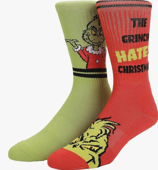 3-6 pair Winter Christmas Grinch Red Green Socks for Men Women, Warm Soft Novelty Crew Socks for Christmas Holiday, Birthday Gift