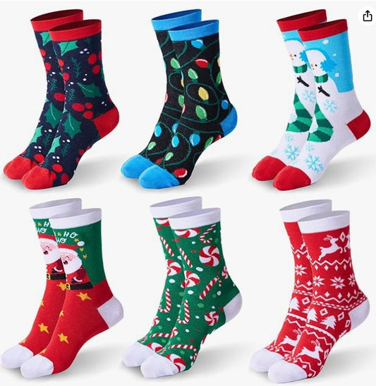 6 PCS Winter Christmas Socks for Men Women, Warm Soft Novelty Crew Socks for Christmas Holiday, Birthday Gift