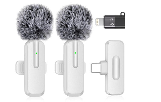 Wireless Mini Microphone for iPhone - 2 Pack Bluetooth Microphone for Video Recording, 2 In 1 Noise Reduction Lapel Mic for I pad, Android, Clip-on..