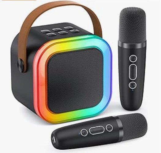 Mini Portable Bluetooth Pink White Black Purple Karaoke Singing Machine for Kids Adults with Two Microphones with Separate Carry Case Purchase Options