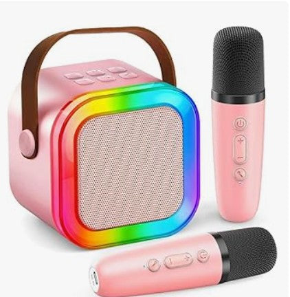 Mini Portable Bluetooth Karaoke Machine for Kids Adults with Two Microphones with Separate Carry Case Purchase Options