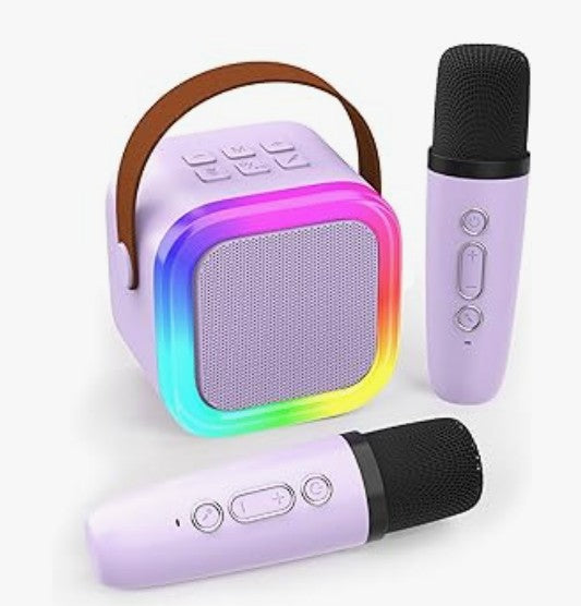 Mini Portable Bluetooth Karaoke Machine for Kids Adults with Two Microphones with Separate Carry Case Purchase Options