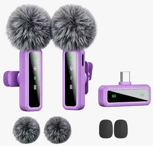 Wireless Mini Microphone for iPhone - 2 Pack Bluetooth Microphone for Video Vlog Live Streaming Recording, 2 In 1 Noise Reduction Lapel Mic for I pad, Android, Clip-on.