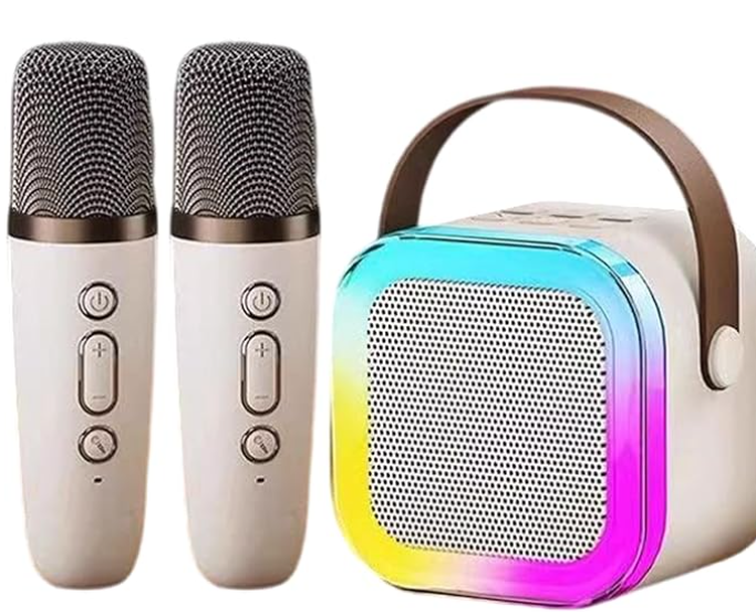 Mini Portable Bluetooth Karaoke Machine for Kids Adults with Two Microphones with Carry Case Options