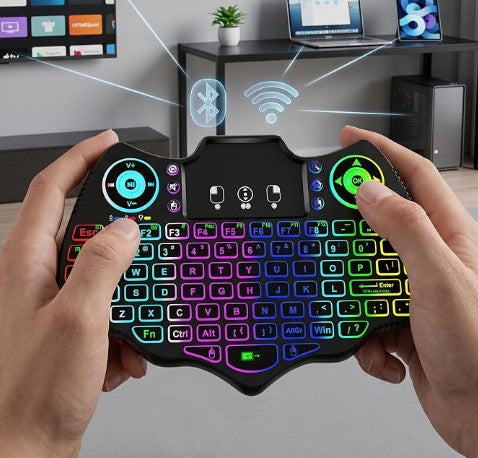 Mini Wireless Keyboard with Touchpad, Dual Mode Bluetooth 5.0 & 2.4GHz Backlit Handheld Keyboard, Ergonomic Remote Control