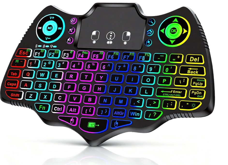 Mini Wireless Keyboard with Touchpad, Dual Mode Bluetooth 5.0 & 2.4GHz Backlit Handheld Keyboard, Ergonomic Remote Control