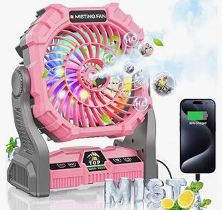 Portable Air Conditioners, Mini Air Conditioner Rechargeable Camping Mist Fan with Emergency Battery Power Bank Hurricane Personal Cooler with 4 Speeds 7 Colors, 600ML Portable Ac Unit Fan 2 Cool Mist Cooling Fan for Room Office Car7 LED Colors