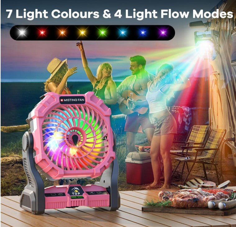 Portable Air Conditioners, Mini Air Conditioner Rechargeable Camping Mist Fan with Emergency Battery Power Bank Hurricane Personal Cooler with 4 Speeds 7 Colors, 600ML Portable Ac Unit Fan 2 Cool Mist Cooling Fan for Room Office Car7 LED Colors