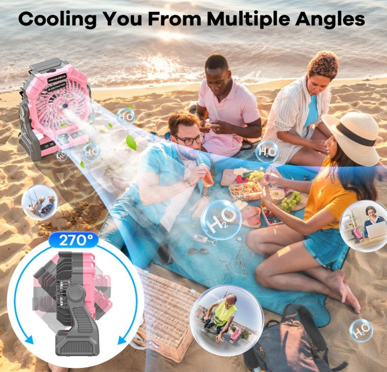 Portable Air Conditioners, Mini Air Conditioner Rechargeable Camping Mist Fan with Emergency Battery Power Bank Hurricane Personal Cooler with 4 Speeds 7 Colors, 600ML Portable Ac Unit Fan 2 Cool Mist Cooling Fan for Room Office Car7 LED Colors