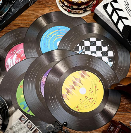 Musical Theme Vinyl Record Table Place Mats and Coasters for Food and Drinks