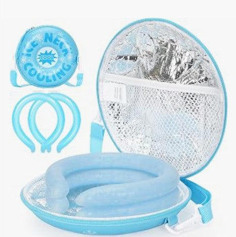 Portable Reuseable Neck Ice Gel Tube Cooling Heat Relief Ring Cushion Tube for Women Men Kids for Summer Spring with Insulated Carry Bag
