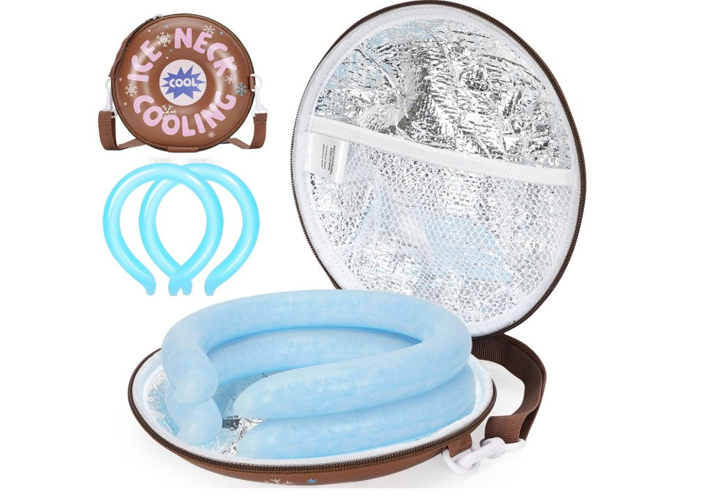 Portable Reuseable Neck Ice Gel Tube Cooling Heat Relief Ring Cushion Tube for Women Men Kids for Summer Spring with Insulated Carry Bag
