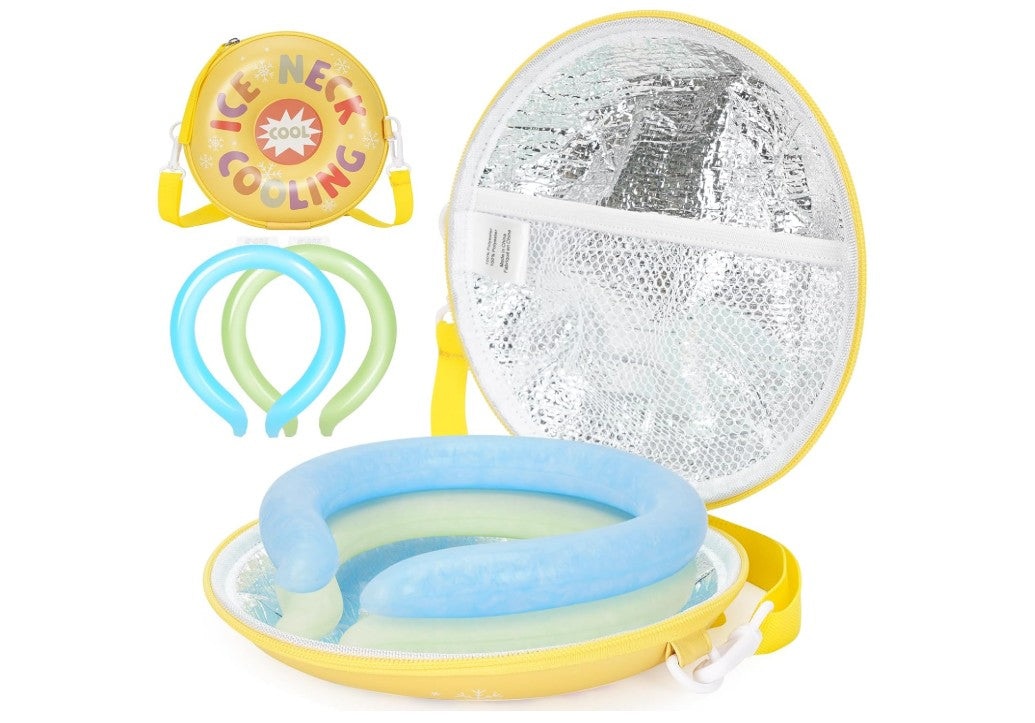 Portable Reuseable Neck Ice Gel Tube Cooling Heat Relief Ring Cushion Tube for Women Men Kids for Summer Spring with Insulated Carry Bag