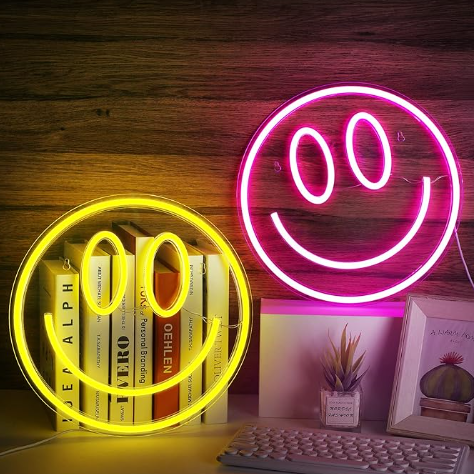 Smiley Face Neon USB LED Color Lights 13 Inch Large Neon Signs for Room Decor 2 Pack