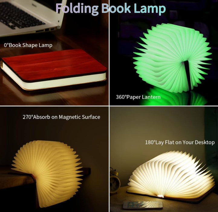 Creative Led Book Wooden Book Pages 5 Colors Creative Novelty Lighting 360° Folding Book ...