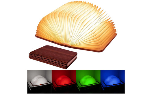 Wooden Book Pages 5 Colors Creative Novelty Lighting 360° Folding Book Lamp Ornament Nook Desk Night