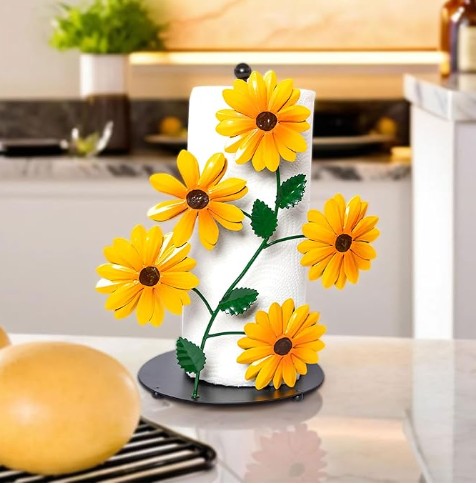 2 in 1 Silver Black Coffee Sunflower Wine Designed Paper Towel Holder with Spray Bottle Inside for Easy Cleaning