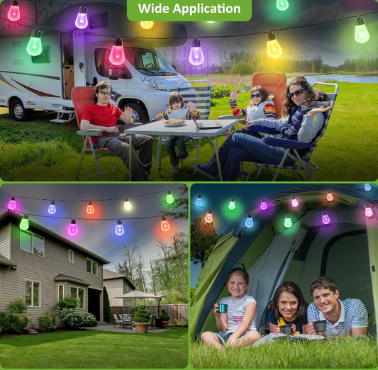 Color Changing Outdoor Shatterproof Waterproof Sync to Music Patio String Lights with Remote & APP