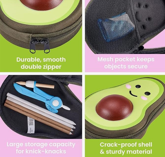 Unique Back to School College Art Supply Avocado Video Game Controller Face Design Large Capacity Pencil Box Case Holder with Mesh Pockets and Zipper