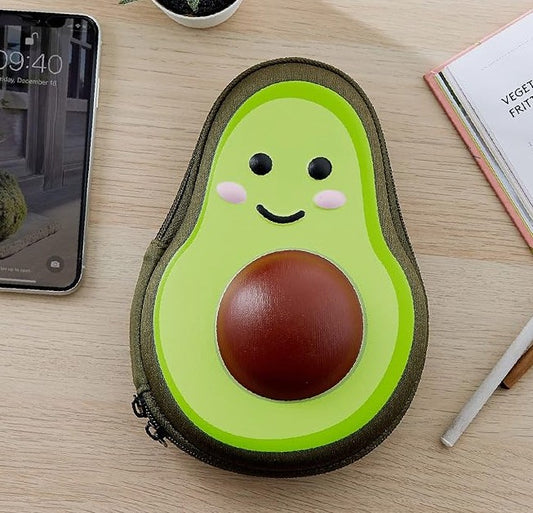 Unique Back to School College Avocado Video Game Controller Face Design Large Capacity Pencil Box Case Holder with Mesh Pockets and Zipper