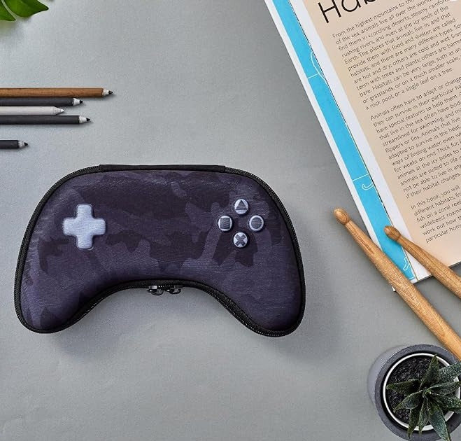 Unique Back to School College Art Supply Avocado Video Game Controller Face Design Large Capacity Pencil Box Case Holder with Mesh Pockets and Zipper