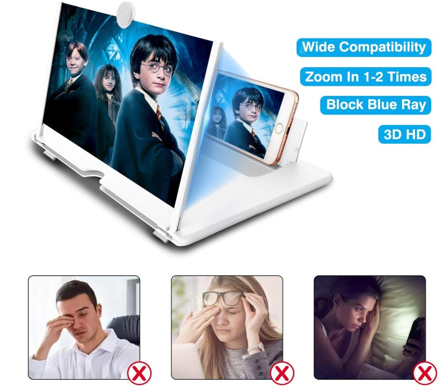 14 Inch 3D HD Mobile Universal Foldable Phone Screen Amplifier Magnifier Projector Screen Stand for Enlarging Movies Video Games Reading Compatible with All Phones
